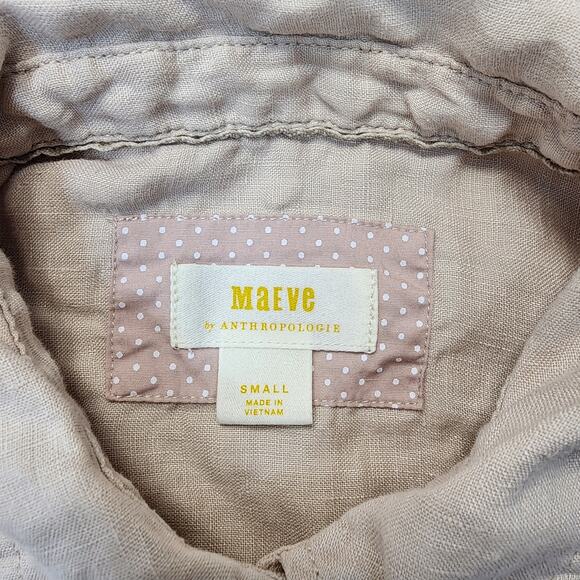 Anthropologie Maeve Womens Top Small Beige Linen Button Up Lagenlook Capsule - Picture 3 of 15